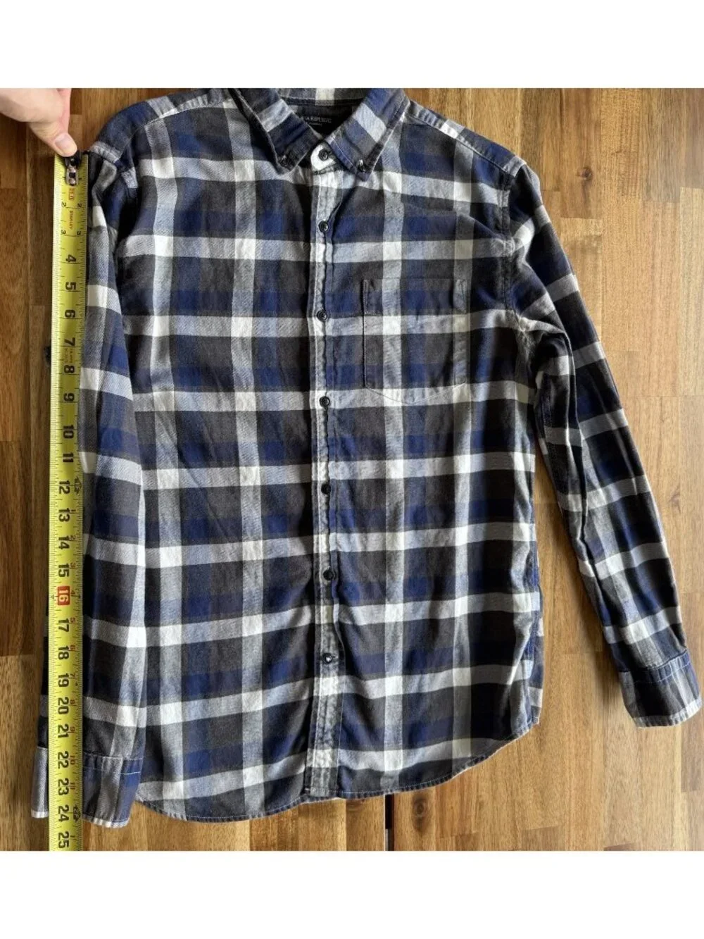 Banana Republic Luxe Flannel Slim-Fit Men's Blue Plaid Shirt Sz M Preppy Casual